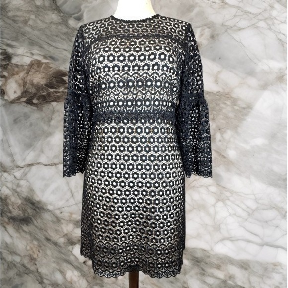 J. Crew Factory Dresses & Skirts - NWT J.Crew G7801 Bell Sleeve Daisylace Sheath Cocktail Dress Black Nude Size 6